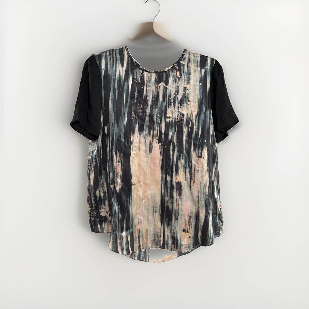Rebecca‎ Taylor Womens Blouse Size 8 100% Silk Shirt Top BLACK Designer EUC W17